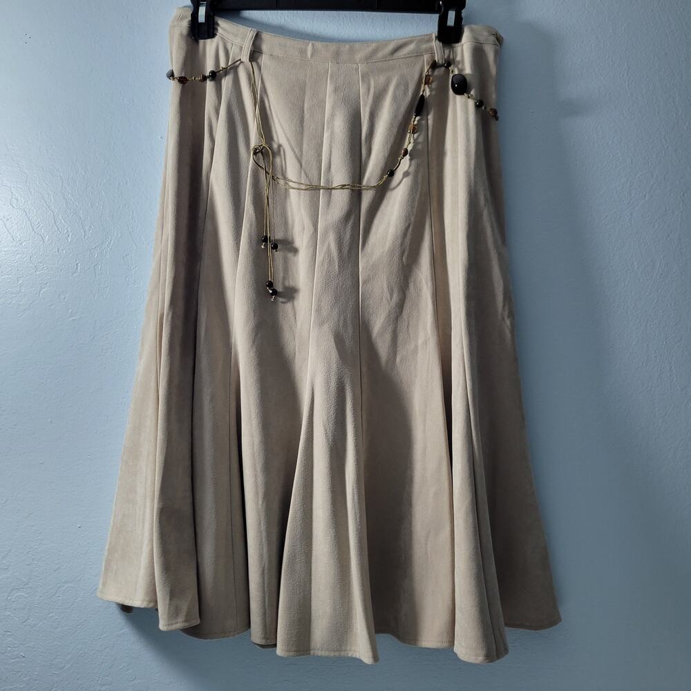 DressBarn Tan  A- Line Midi Flared Hem Skirt Size 12   102924-0950 - Picture 4 of 4